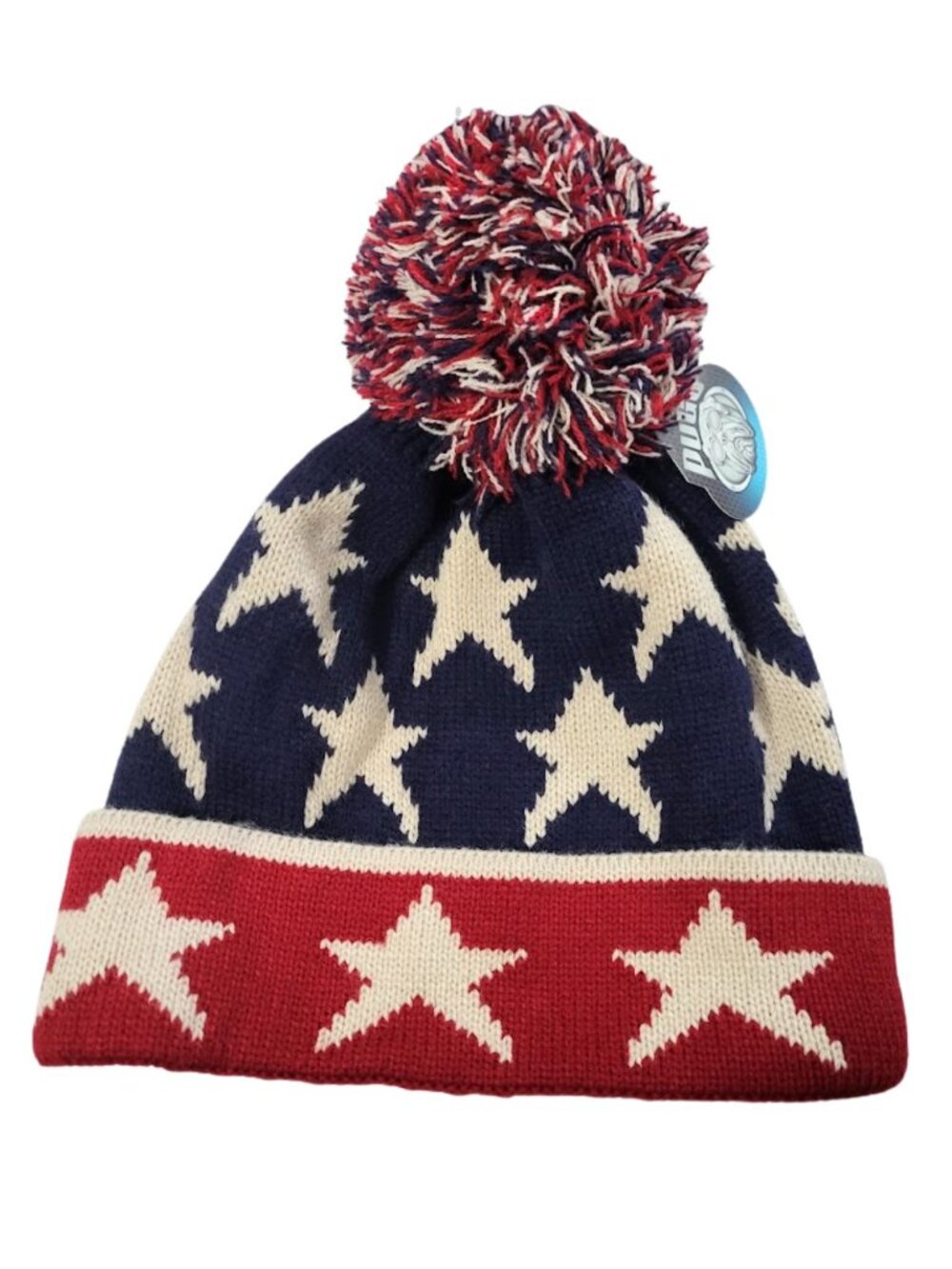 PUGS NWT Navy Blue White & Red Stars Patriotic Beanie Hat - Unisex OS
